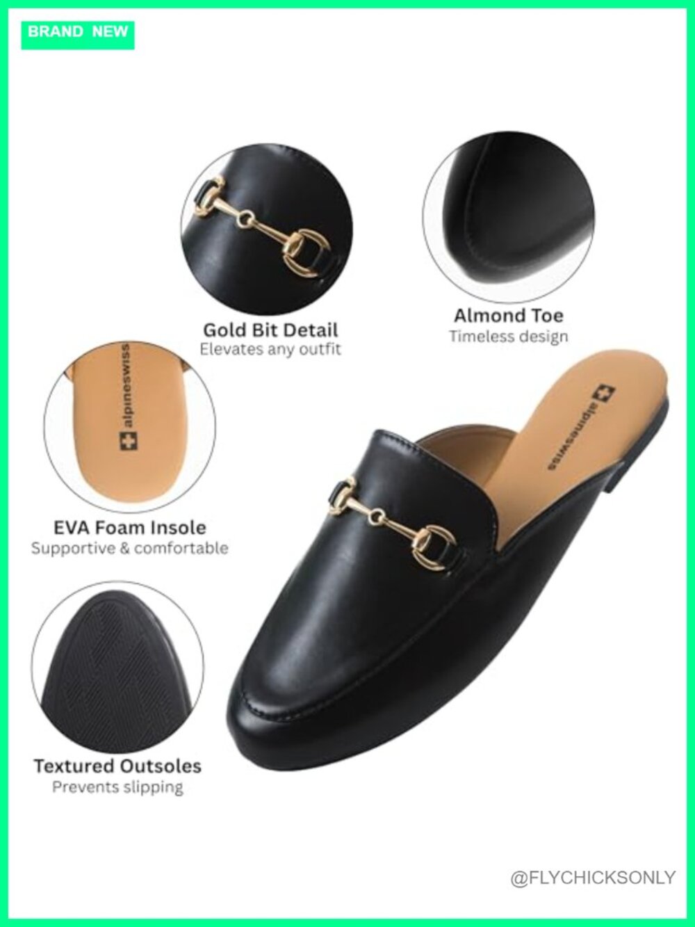 Faux Leather Mule Loafers Flat Round Toe Slide On Comfortable Vegan Leather - Picture 2 of 6